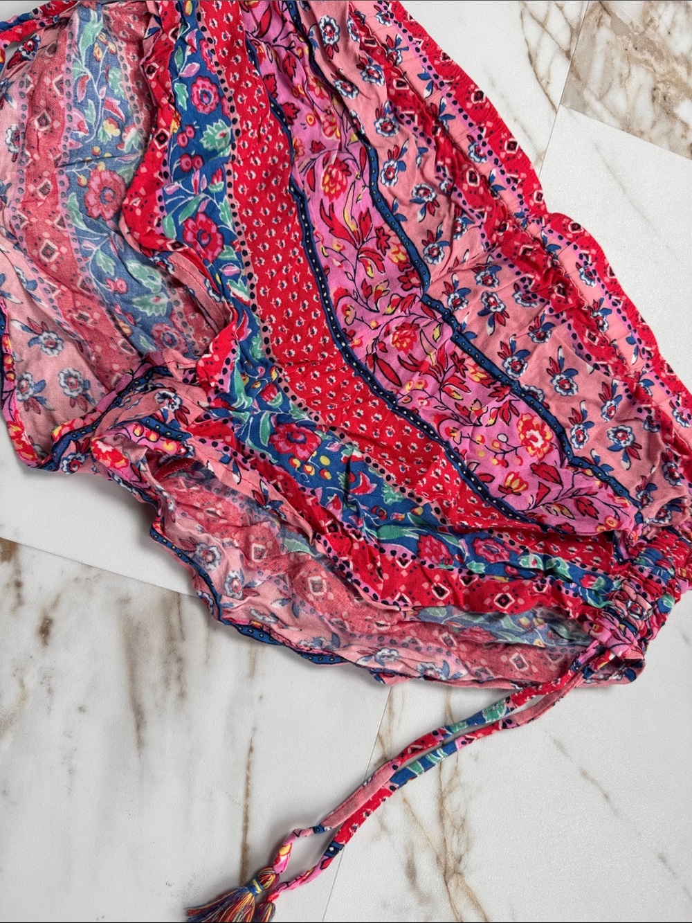 Aerie Sz S Stripe Floral Shorts Beachy Boho Fringe festival loungewear